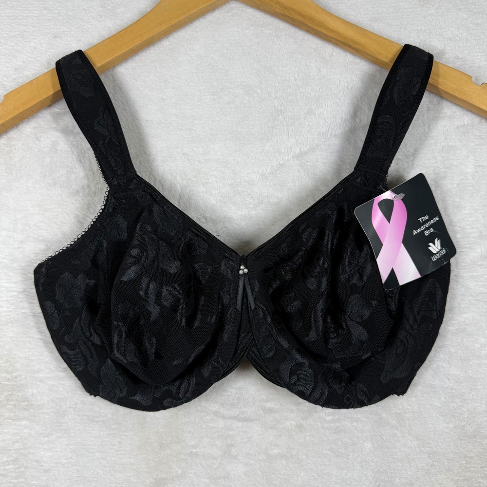 Wacoal Awareness Full Figure Underwire Bra 85567 Black Floral Jacquard 32DD NEW